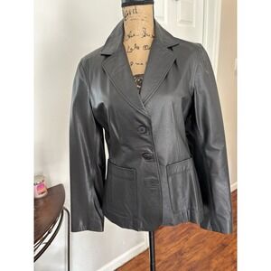 Silvia Y Marino Vintage M Italy Leather Black Blazer Y2K Dark Academia Goth